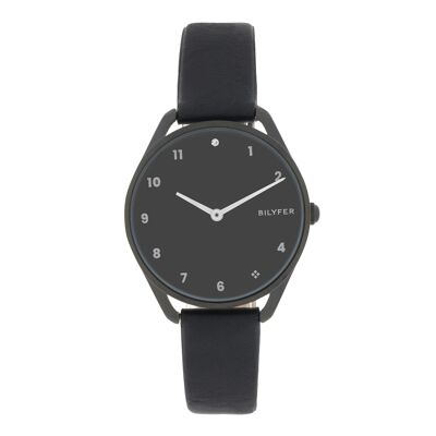 Bilyfer watch with zirconia at 12 o'clock 33mm case interior leather strap 1F707N