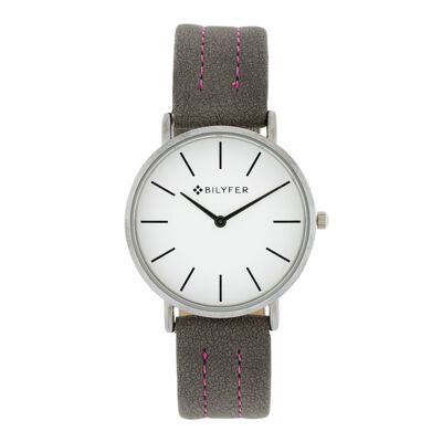 Bilyfer watch with 36mm case with leather interior stitched strap 1F709BL