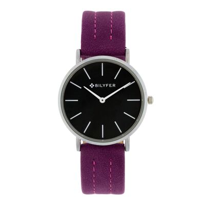 Reloj Bilyfer 36mm esfera negra correa lila cosida 1F712L