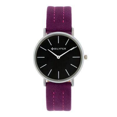 Bilyfer watch 36mm black dial lilac stitched strap 1F712L