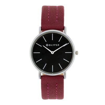Bilyfer watch 36mm black dial pink strap stitched 1F712R