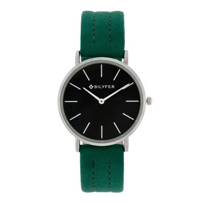 Bilyfer Uhr 36 mm schwarzes Zifferblatt grünes Armband genäht 1F712V