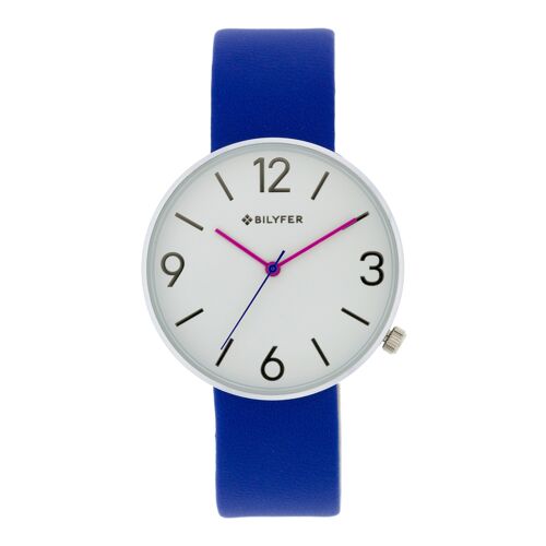 Reloj Bilyfer 36mm esfera blanca con numeros y correa azul 1F713AZ