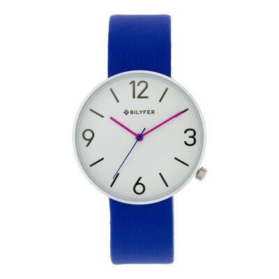 Bilyfer watch 36mm white dial with numbers and blue strap 1F713AZ