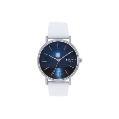 BLUE SKAY W/R 5ATM WHITE SILVER DIAL NIGHT WATCH 1F715BLN