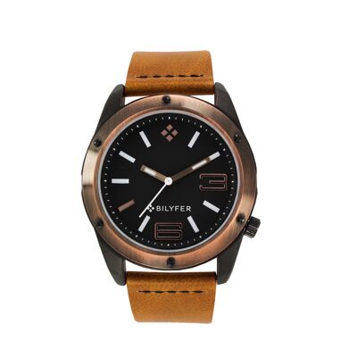 5ATM 2-TONE WATCH WITH BROWN STITCHED LEATHER STRAP 2W453M
