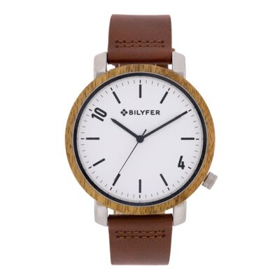 MONTRE ZEBRANO BOIS ACIER ET BRACELET CUIR MARRON 2W454M