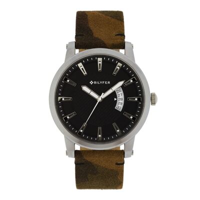 45MM SPORTS CALENDAR WATCH BROWN CAMOUFLAGE LEATHER STRAP 2W456M
