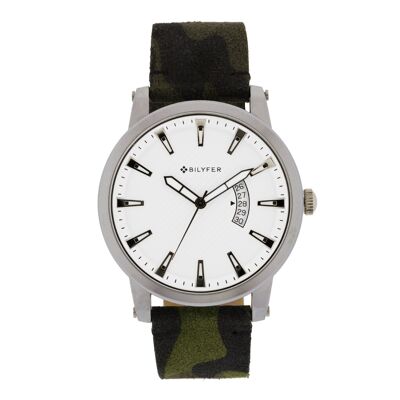 45MM SPORTS CALENDAR WATCH GREEN CAMOUFLAGE LEATHER STRAP 2W456V