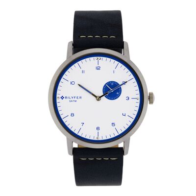 42MM CALENDAR WATCH WITH BLUE STITCHED LEATHER STRAP 2W457AZ