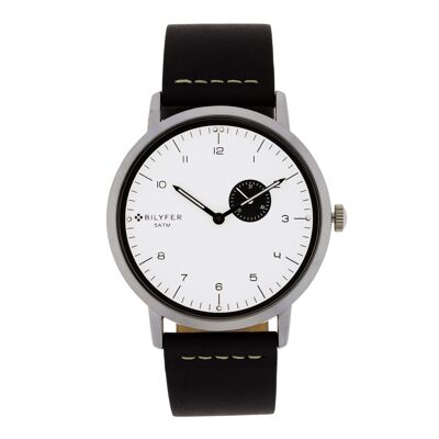 42MM CALENDAR WATCH WITH BLACK STITCHED LEATHER STRAP 2W457N