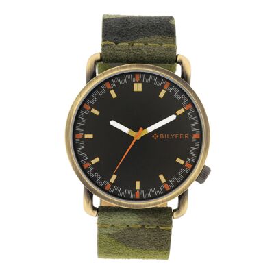 46MM OLD GOLD CASE WATCH STITCHED LEATHER CAMOUFLAGE STRAP 2W459D