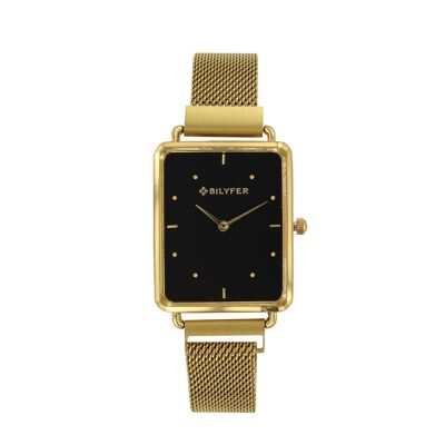 RELOJ RECTANGULAR MALLA CON CIERRE IMANTADO DORADO 3P574DO