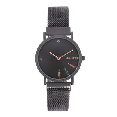 MAGNET CLOSURE WATCH 3ATM BLACK STRAP WITH GOLD DIAL 3P575N