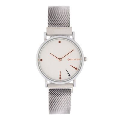 WATCH MAGNET CLOSURE 3ATM WHITE STRAP WITH SILVER DIAL 3P575PL