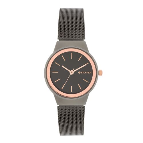 RELOJ NEGRO INDICES 36MM ESFERA NEGRO BISEL ORO ROSA 3P584N