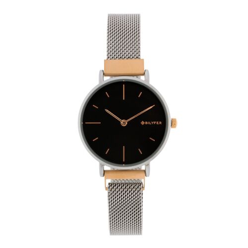 RELOJ PLATEADO32MM A­NDICES ORO ROSA EFERA NEGRA CIERRE IMAN 3P586CU