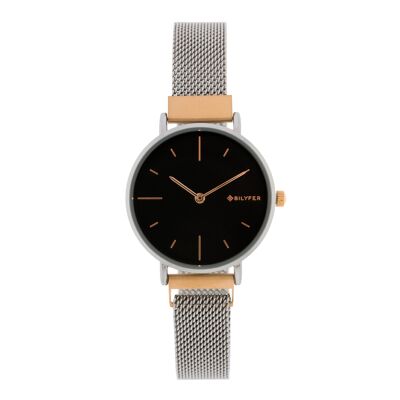 MONTRE ARGENT32MM OR ROSE ANDICES CADRAN NOIR FERMETURE AIMANT 3P586CU