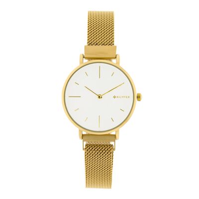 RELOJ DORADO 32MM A­NDICES DORADOS ESFERA BLANCA CIERRE IMAN 3P586D