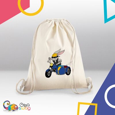 Sac, Lapin sur une moto bleu