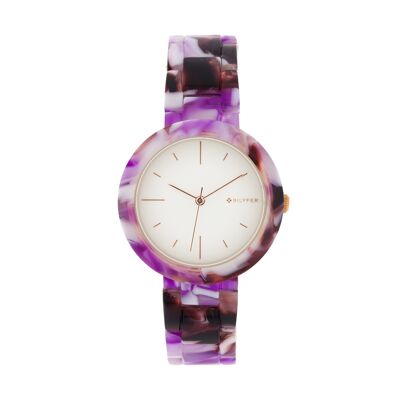 Violette Uhr mit verstellbarem Armband und Acrylgehäuse 34 mm 3P587L