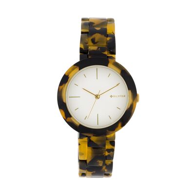 Montre simulant un bracelet ajustable en écaille de tortue et un boîtier en acrylique 34mm 3P587M