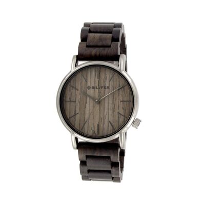 Montre Bilyfer 40mm boitier métal bracelet bois NOIR 4H300N