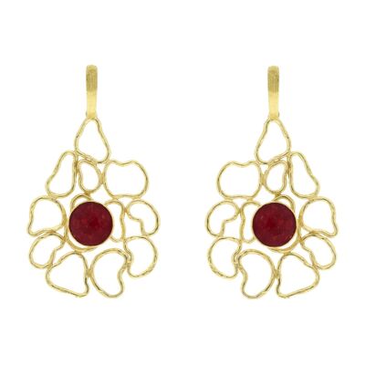 HANDMADE RED FILIGREE EARRING PLATED GOLD AND RED JADE. A0013GRPE1