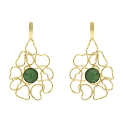 BOUCLE D'OREILLE FILIGRANE VERTE FAIT MAIN PLAQUE OR AVENTURINE VERTE A0013VPE1