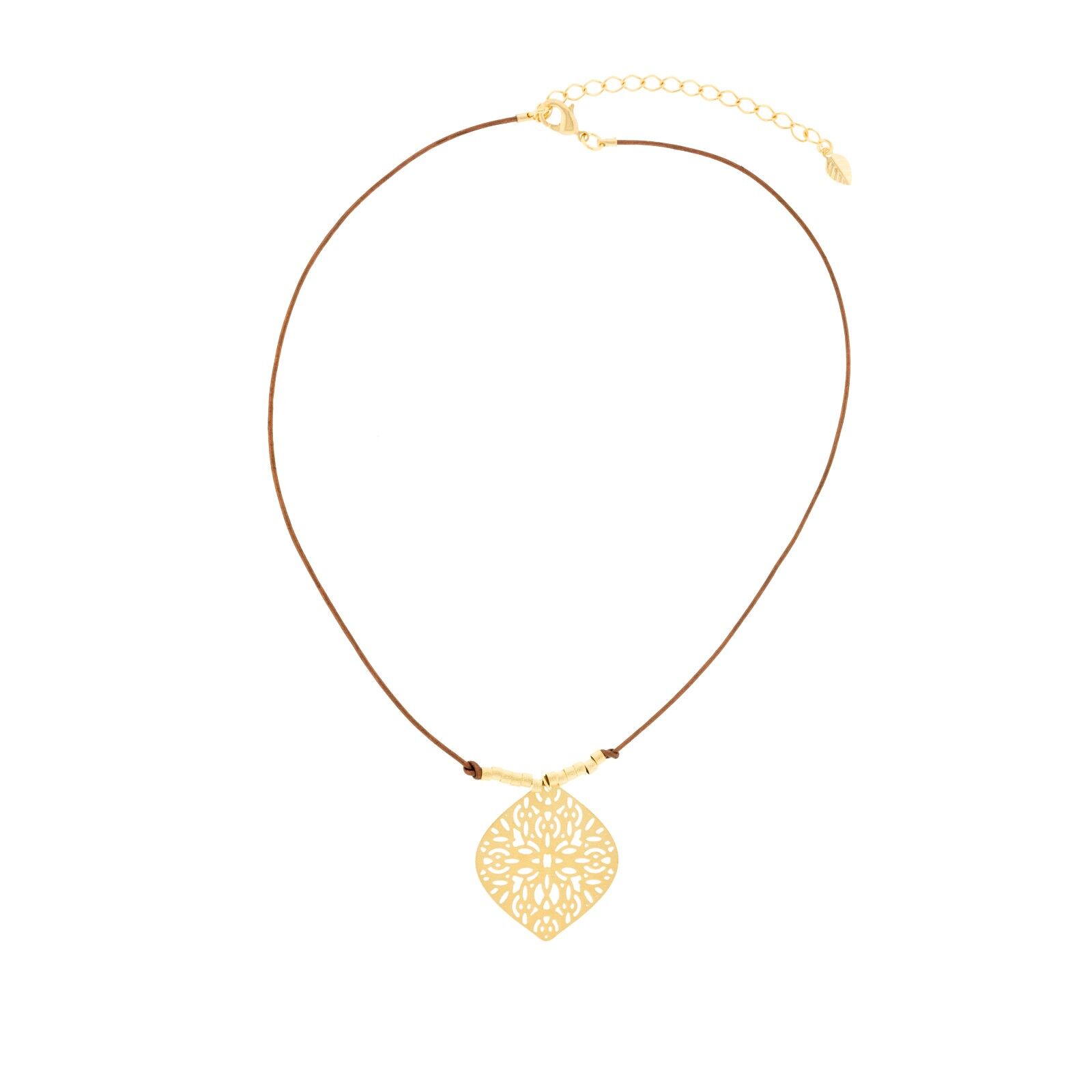 HANDGEMACHTE GOLDENE HALSKETTE MIT LEDER UND HANDGEMACHTE VERGOLDETE A0027DCOL1