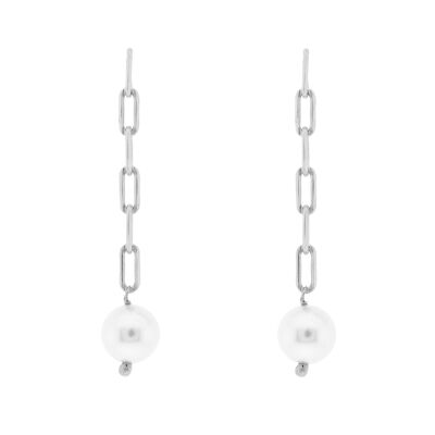 ARTISANAL Earring with chain and pearl platinum finish A0047PLPE1