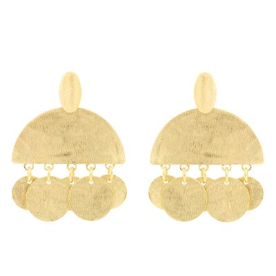 Boucle d'oreille ARTISANAL avec pendentifs ronds finition plaqué or 18K fait main A0054DPE1