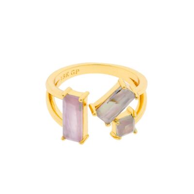 CRYSTAL GOLD PLATED UNIVERSAL RING WITH CRYSTAL AND MOTHER OF PEARL C0003LA1