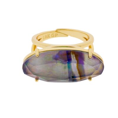 CRYSTAL UNIVERSAL OVAL GOLD PLATED RING WITH CRYSTAL AND MOTHER OF PEARL C0004AZA1
