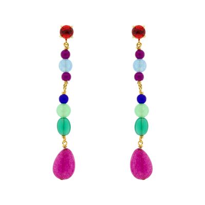 CRISTAL Long fuchsia multicolour gold plated crystal earring 6.5cm C0018FPE1