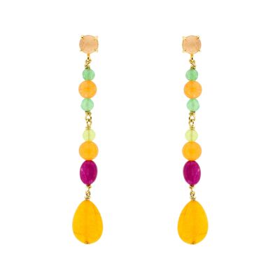 CRISTAL Long orange multicolor gold plated crystal earring 6.5 cm long C0018NRPE1