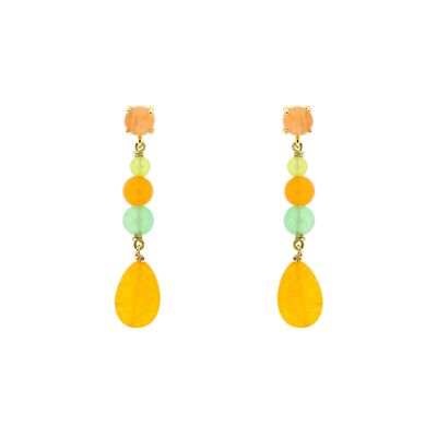 CRISTAL Short orange multicolored crystal gold plated earring 5cm long C0018NRPE2
