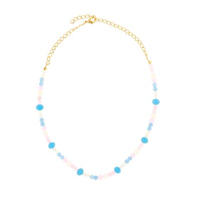CRYSTAL Multicolored pink necklace with faceted crystal 45 +7cm gold plated extension C0018RCOL1