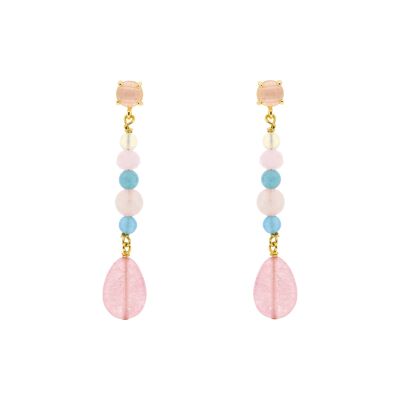 CRISTAL Short multicolored rose gold plated crystal earring 5cm long C0018RPE2