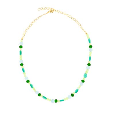 CRYSTAL Collier multicolore vert multicolore avec cristaux facettés 45 + extension plaqué or 7cm C0018VCOL1