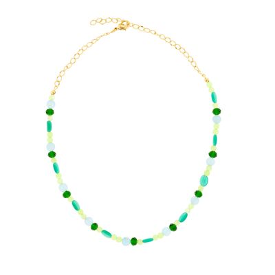 CRYSTAL Mehrfarbige mehrfarbige grüne Halskette mit facettierten Kristallen 45 +7cm vergoldete Verlängerung C0018VCOL1