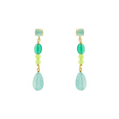 CRISTAL Short green earring with gold plated faceted crystals 5cm long C0018VPE2