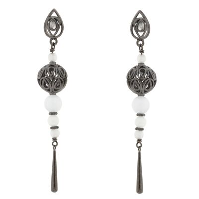 CRISTAL Ruthenium-plated vintage earring with glass beads C0021NPE1