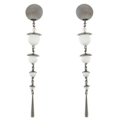 CRISTAL Ruthenium-plated vintage earring with 4 crystal balls C0021NPE2