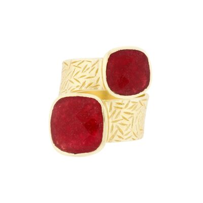 HANDCRAFTED CHAP RING. GOLD RED NATURAL STONE CHA1708GRA1