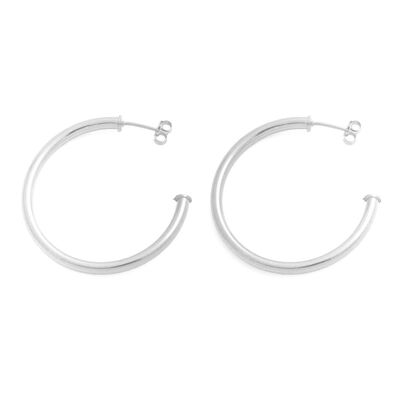 PLATED HOOP EARRING BRIGHT RHODIUM PLATED 38MM D0012PLPE1