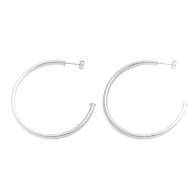 PLATED HOOP EARRING BRIGHT RHODIUM PLATED 50MM D0012PLPE2