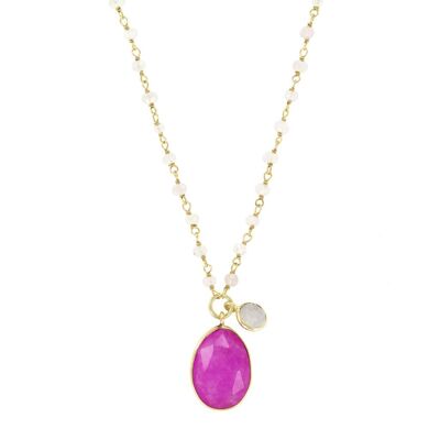 PLATED Gold plated natural stone, with two stones, one fuchsia and one white D0251RCOL1