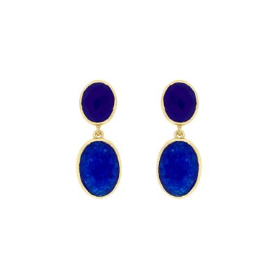 PLAPADO Gold plated natural stone blue earring D0301AZPE1