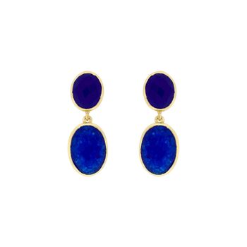 PLAPADO Boucle d'oreille plaqué or pierre naturelle bleue D0301AZPE1